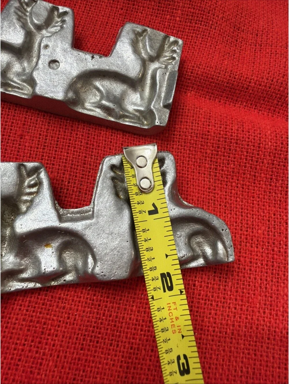 Antique Pewter Candy Mold 3 Reindeer Stag Deer Chocolate 3D Christmas Two piece